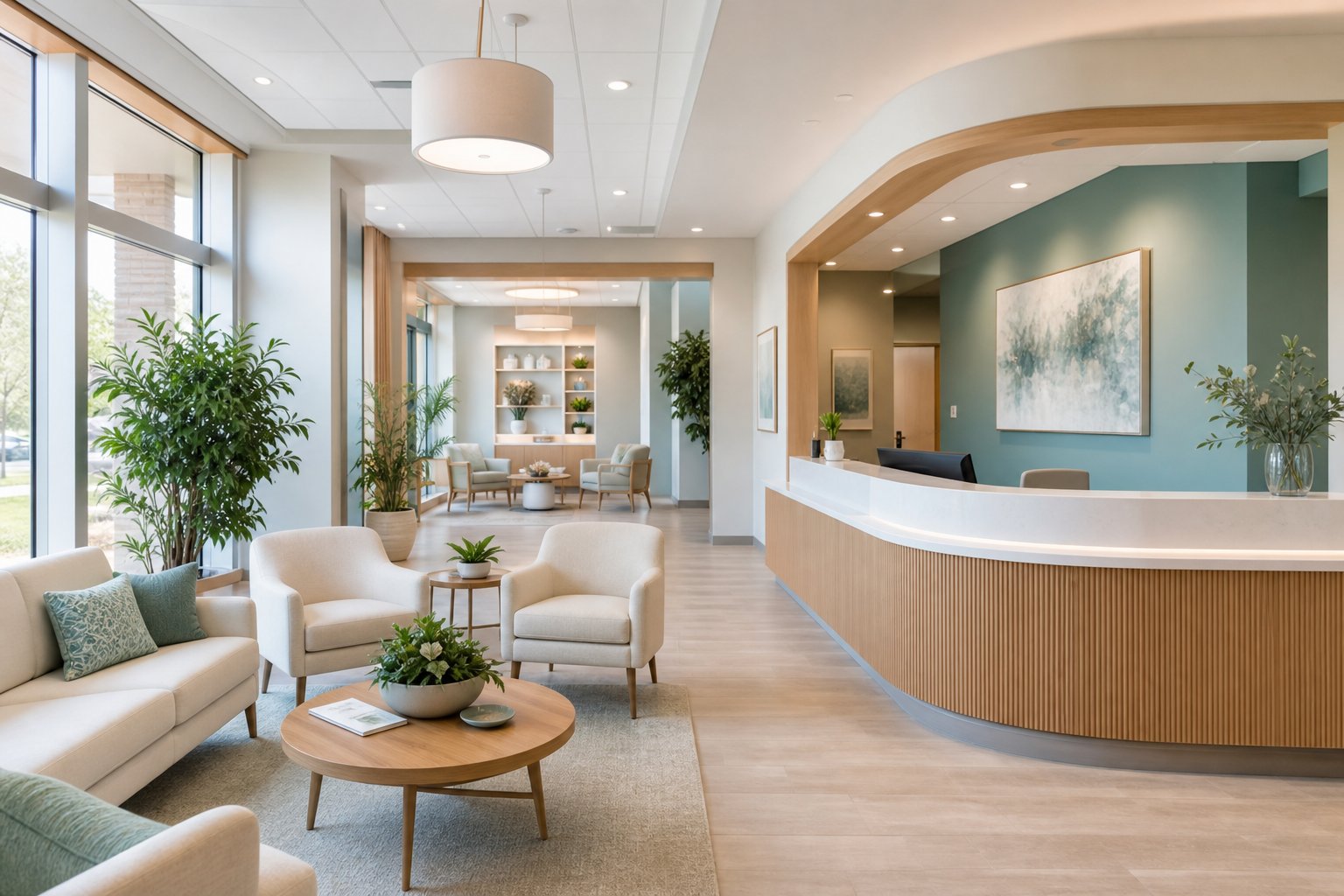The bright and welcoming reception area of Protect Wellness Care